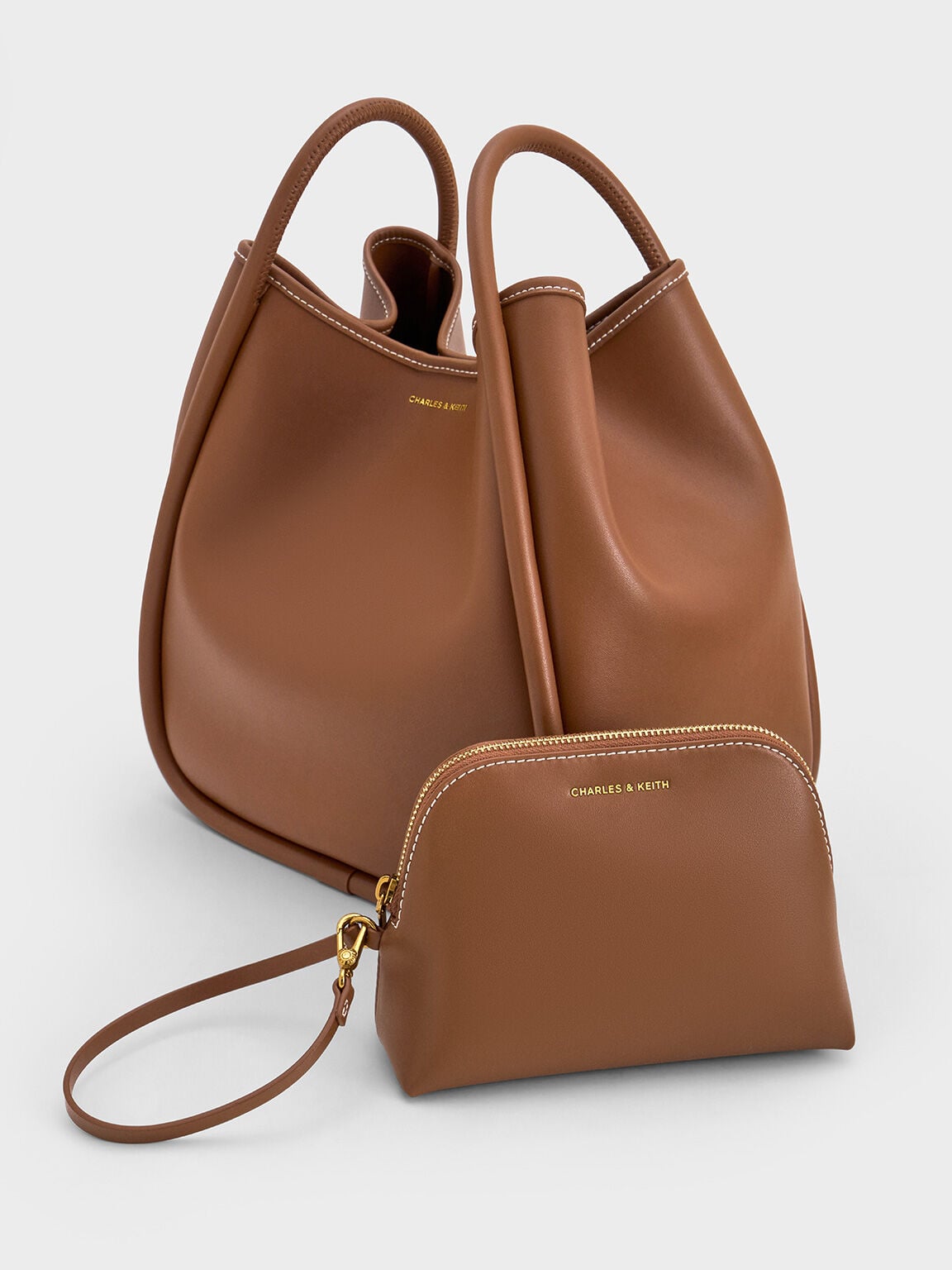 CHARLES & KEITH New | Lyla Tubular Slouchy Tote Bag - Chocolate