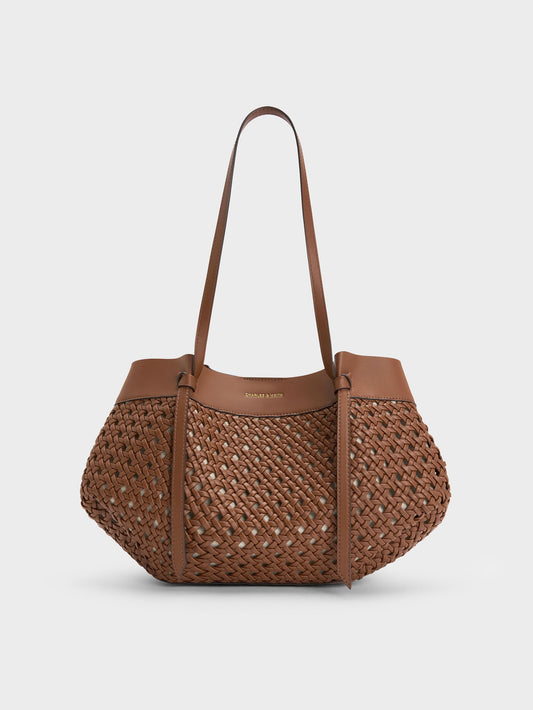 CHARLES & KEITH New | Calla Woven Tote Bag - Chocolate