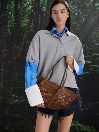 CHARLES & KEITH New | Calla Woven Tote Bag - Chocolate