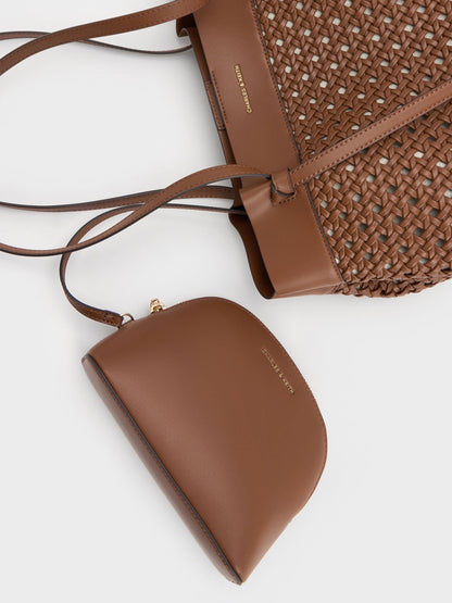 CHARLES & KEITH New | Calla Woven Tote Bag - Chocolate