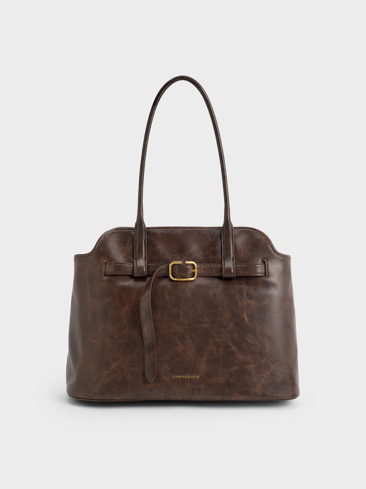CHARLES & KEITH Discount | Victoria Belted Tote Bag - Distressed Coffee