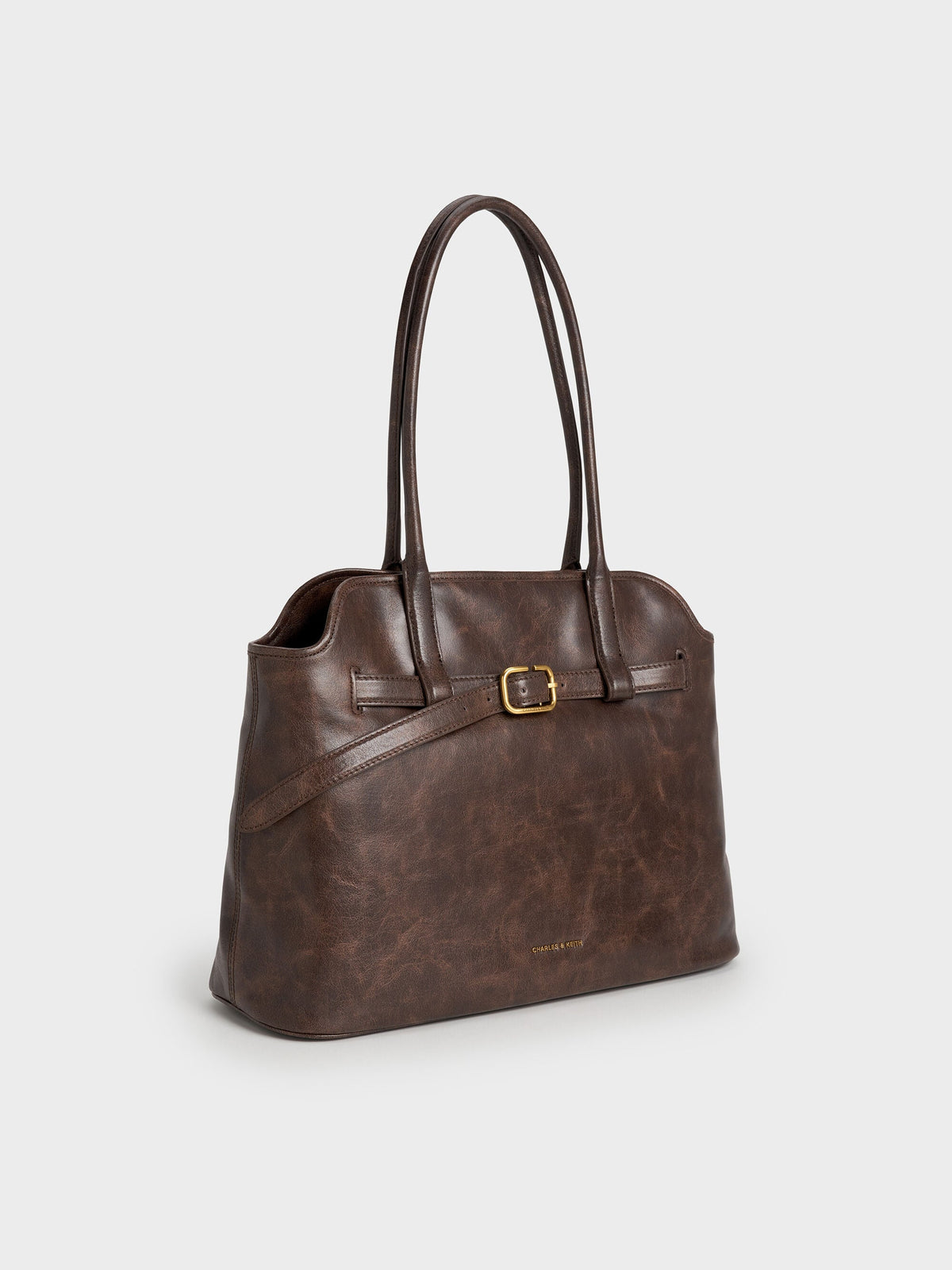 CHARLES & KEITH Discount | Victoria Belted Tote Bag - Distressed Coffee