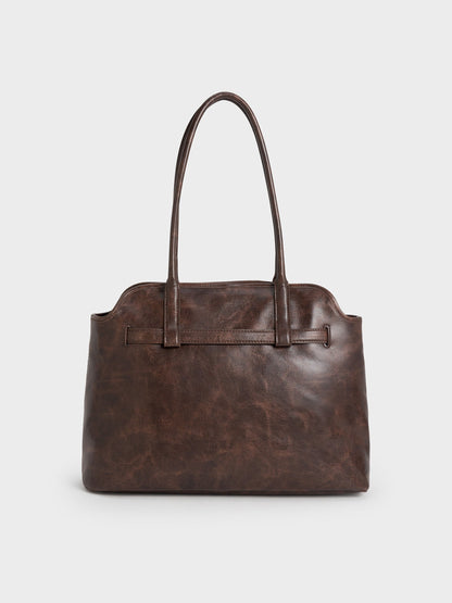 CHARLES & KEITH Discount | Victoria Belted Tote Bag - Distressed Coffee