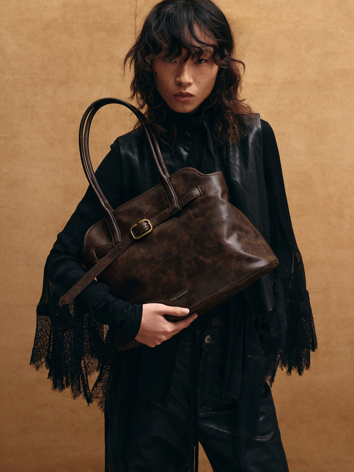 CHARLES & KEITH Discount | Victoria Belted Tote Bag - Distressed Coffee