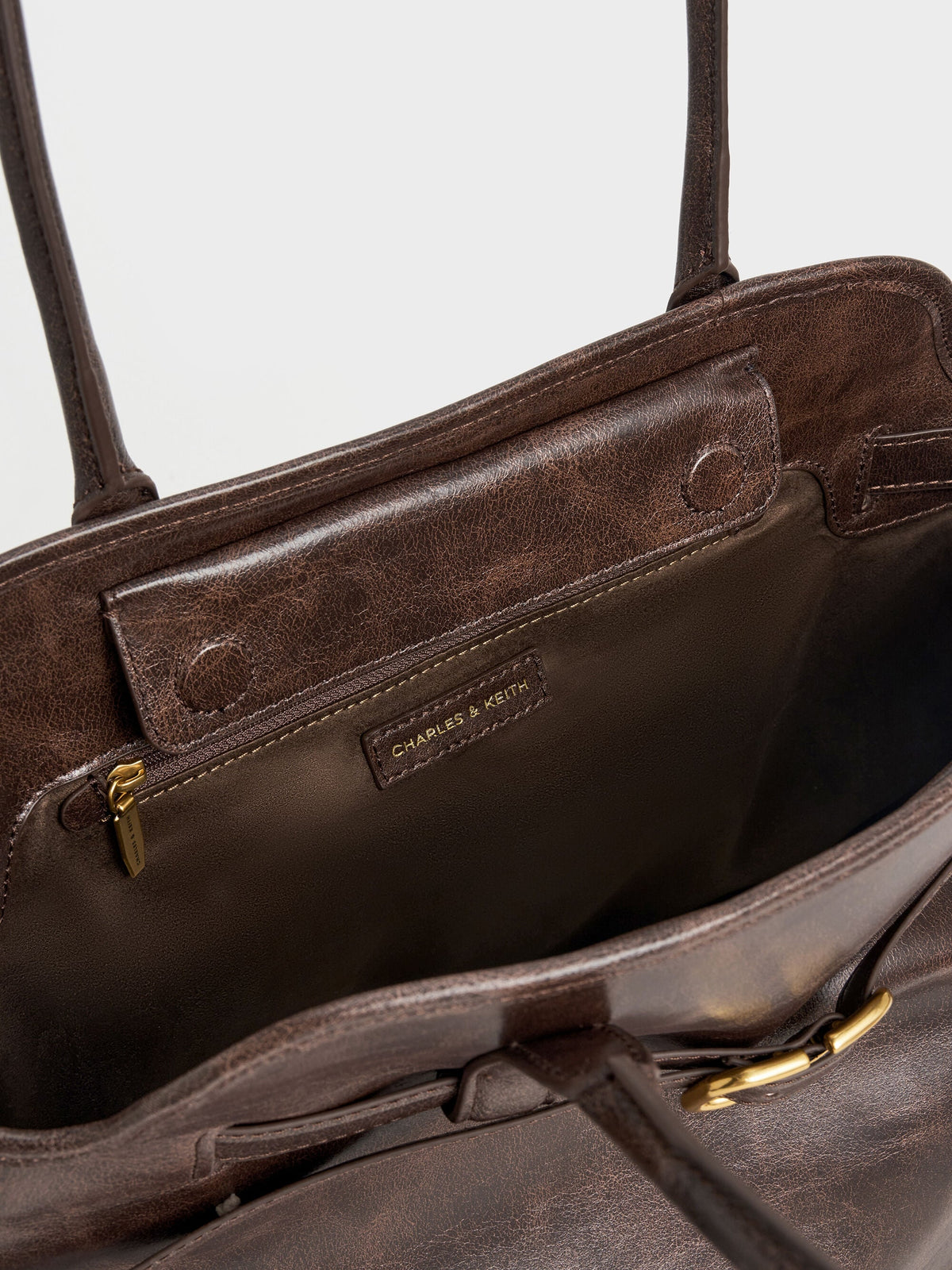 CHARLES & KEITH Discount | Victoria Belted Tote Bag - Distressed Coffee