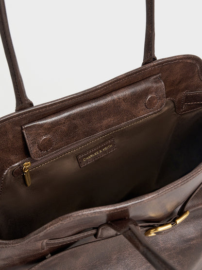 CHARLES & KEITH Discount | Victoria Belted Tote Bag - Distressed Coffee