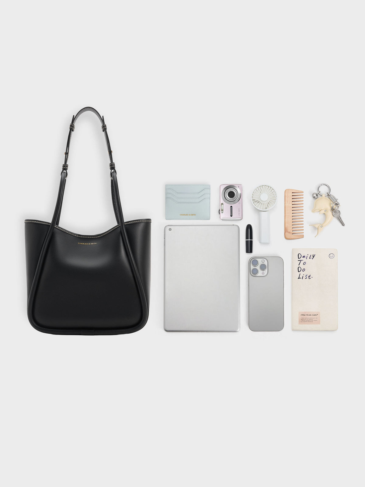 CHARLES & KEITH New | Mini Lyla Tubular Tote Bag - Black