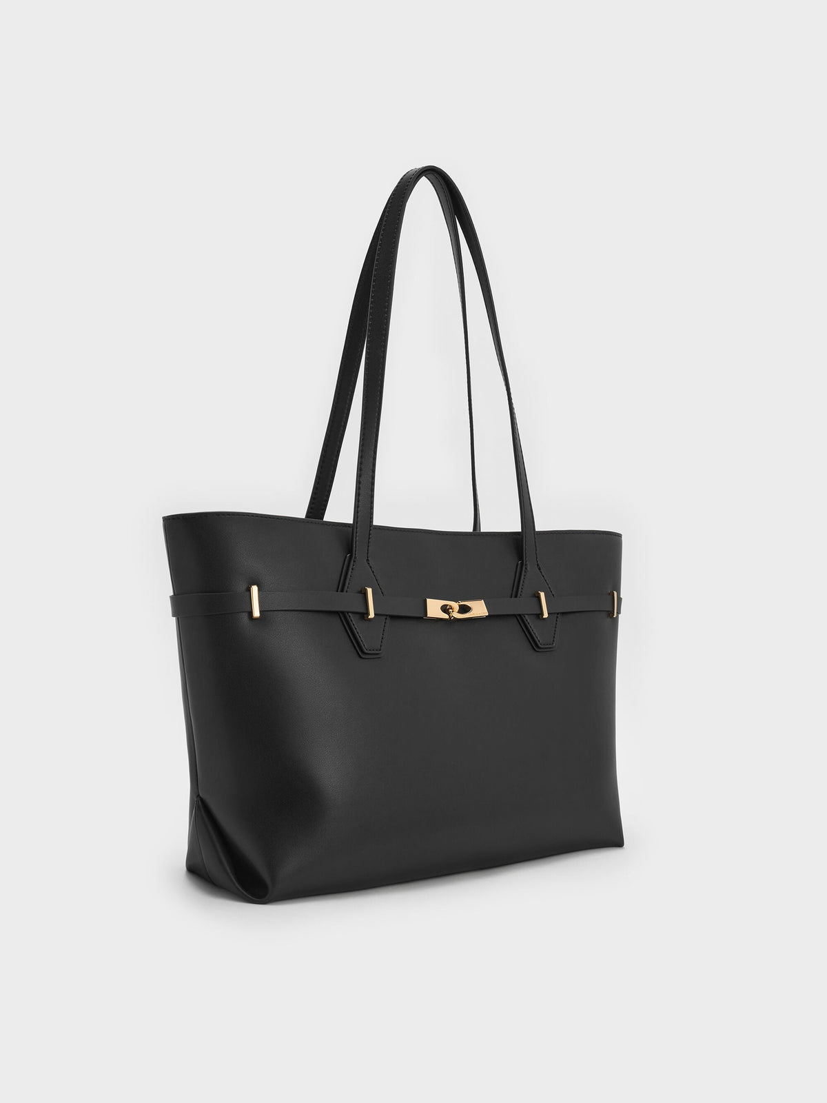 CHARLES & KEITH Latest | Arlet Double-Handle Belted Tote bag - Black