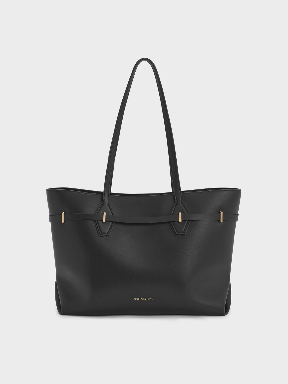 CHARLES & KEITH Latest | Arlet Double-Handle Belted Tote bag - Black