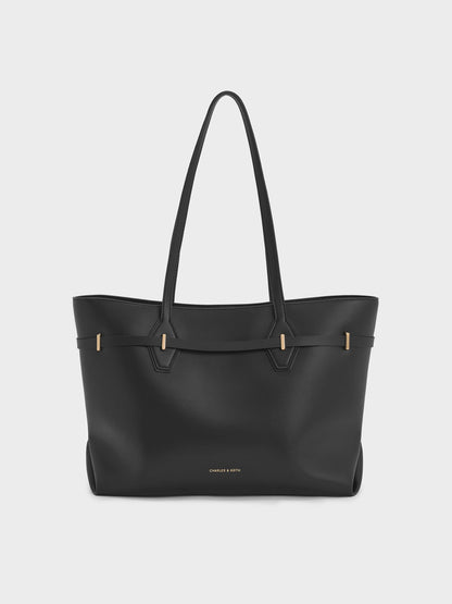 CHARLES & KEITH Latest | Arlet Double-Handle Belted Tote bag - Black