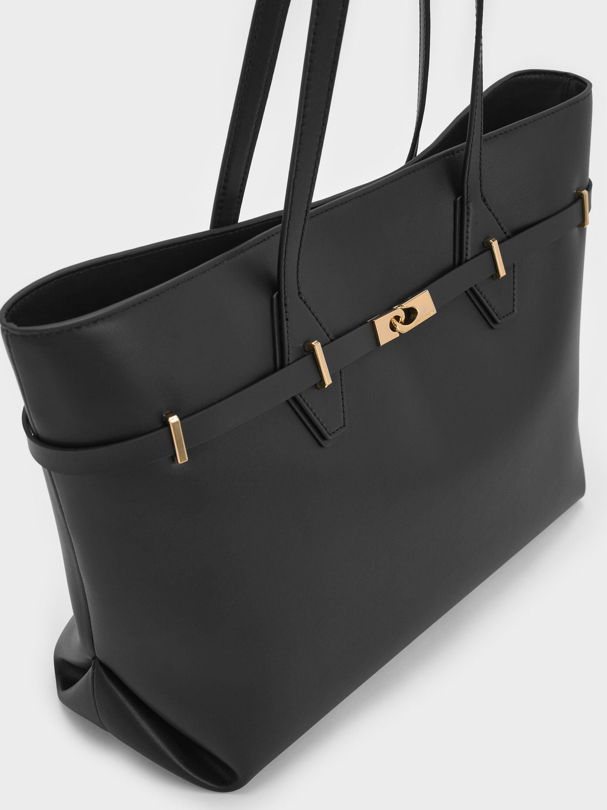 CHARLES & KEITH Latest | Arlet Double-Handle Belted Tote bag - Black
