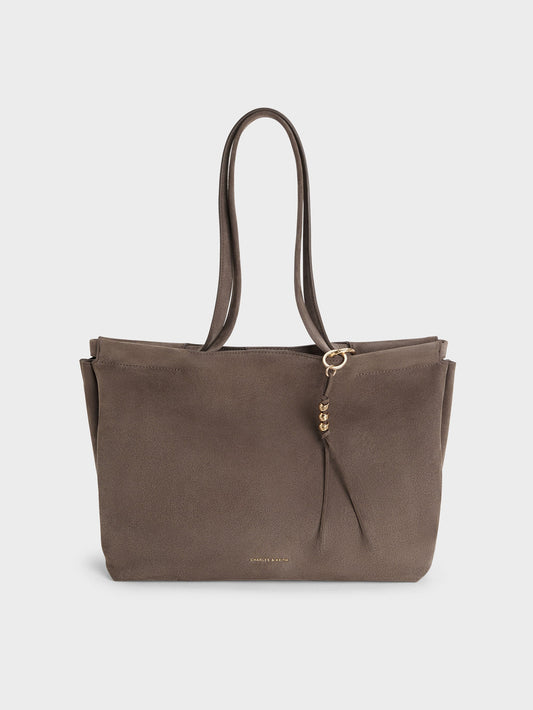 CHARLES & KEITH Popular | XL Zephyr Tassel Tote Bag - Stone Grey