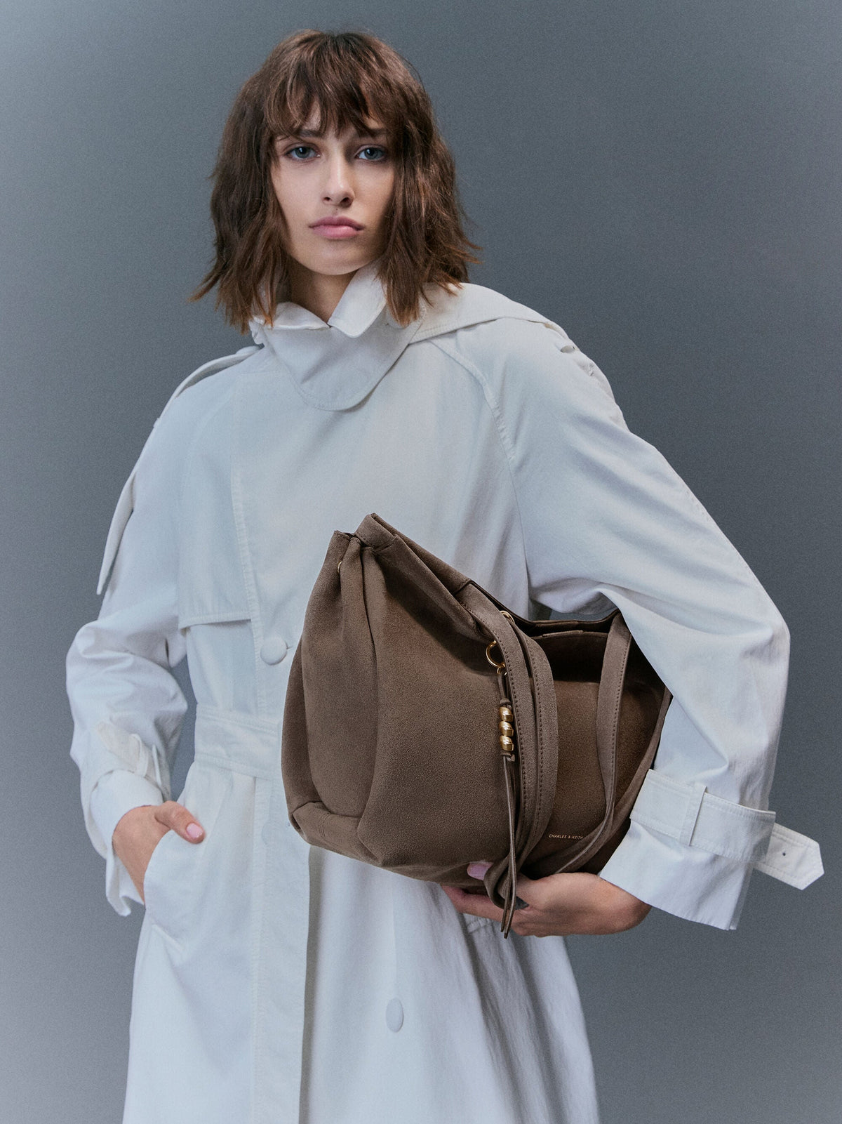 CHARLES & KEITH Popular | XL Zephyr Tassel Tote Bag - Stone Grey
