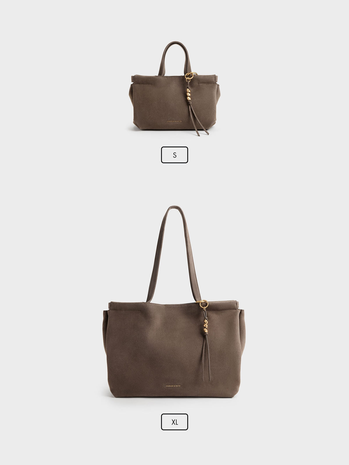 CHARLES & KEITH Popular | XL Zephyr Tassel Tote Bag - Stone Grey