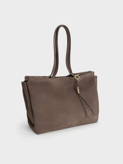 CHARLES & KEITH Popular | XL Zephyr Tassel Tote Bag - Stone Grey