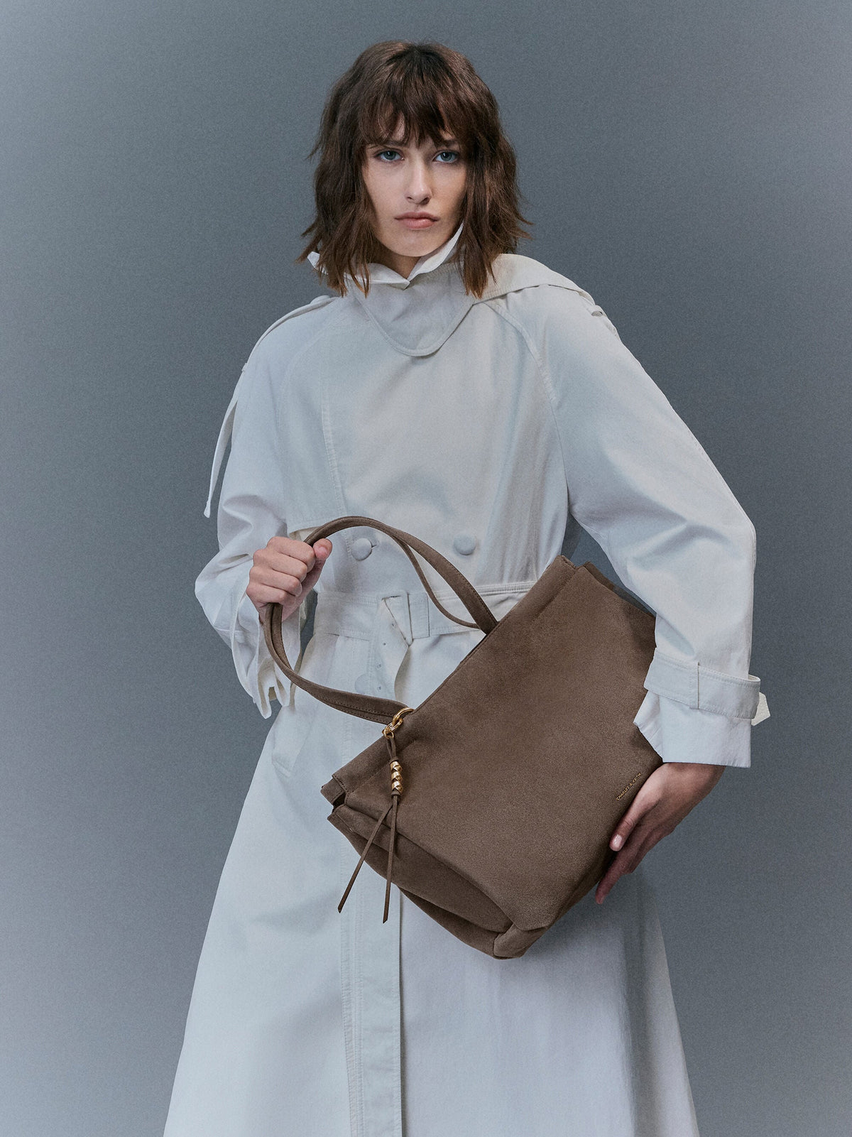 CHARLES & KEITH Popular | XL Zephyr Tassel Tote Bag - Stone Grey
