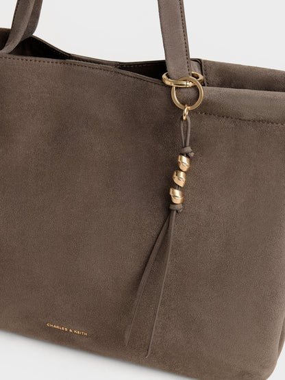 CHARLES & KEITH Popular | XL Zephyr Tassel Tote Bag - Stone Grey