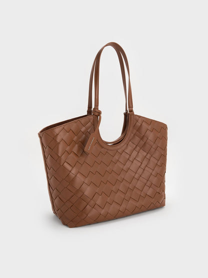 CHARLES & KEITH Deals | Ivette Woven Tote Bag - Chocolate