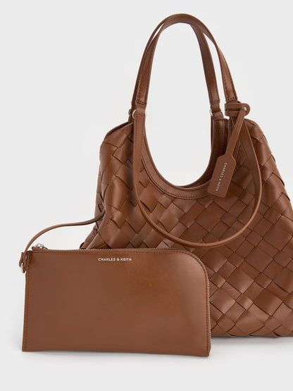 CHARLES & KEITH Deals | Ivette Woven Tote Bag - Chocolate