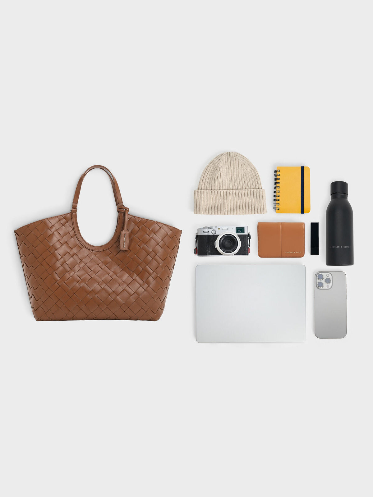 CHARLES & KEITH Deals | Ivette Woven Tote Bag - Chocolate