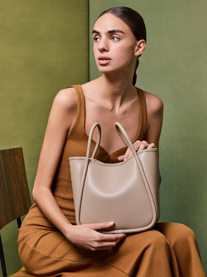 CHARLES & KEITH New | Mini Lyla Tubular Tote Bag - Taupe
