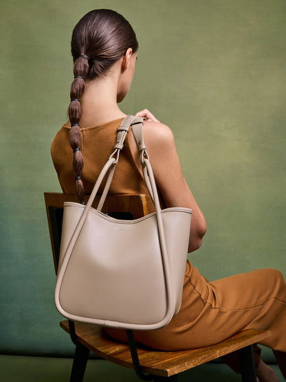 CHARLES & KEITH New | Mini Lyla Tubular Tote Bag - Taupe