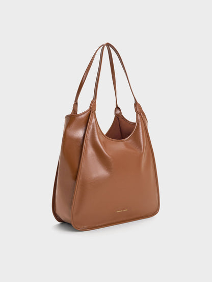CHARLES & KEITH Trusted | Sianna Crinkle-Effect Slouchy Tote Bag - Chocolate