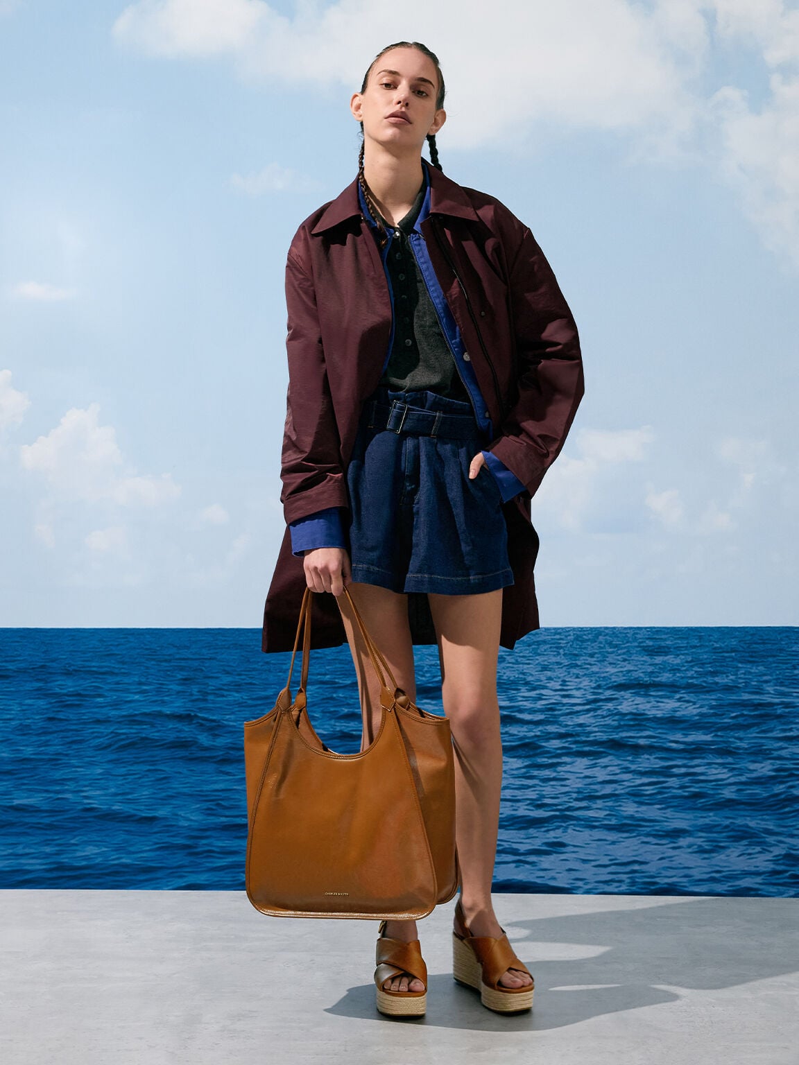 CHARLES & KEITH Trusted | Sianna Crinkle-Effect Slouchy Tote Bag - Chocolate