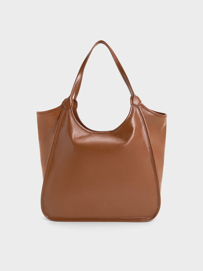 CHARLES & KEITH Trusted | Sianna Crinkle-Effect Slouchy Tote Bag - Chocolate