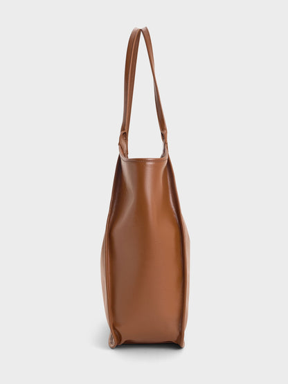CHARLES & KEITH Trusted | Sianna Crinkle-Effect Slouchy Tote Bag - Chocolate