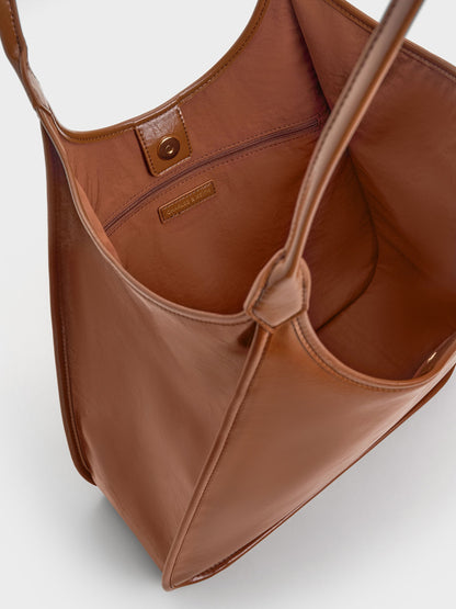 CHARLES & KEITH Trusted | Sianna Crinkle-Effect Slouchy Tote Bag - Chocolate