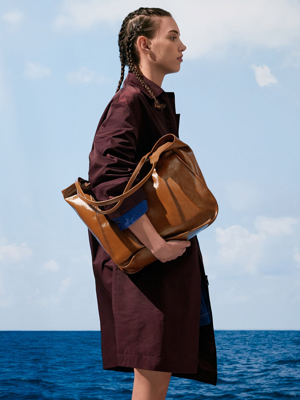 CHARLES & KEITH Trusted | Sianna Crinkle-Effect Slouchy Tote Bag - Chocolate
