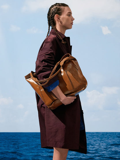 CHARLES & KEITH Trusted | Sianna Crinkle-Effect Slouchy Tote Bag - Chocolate