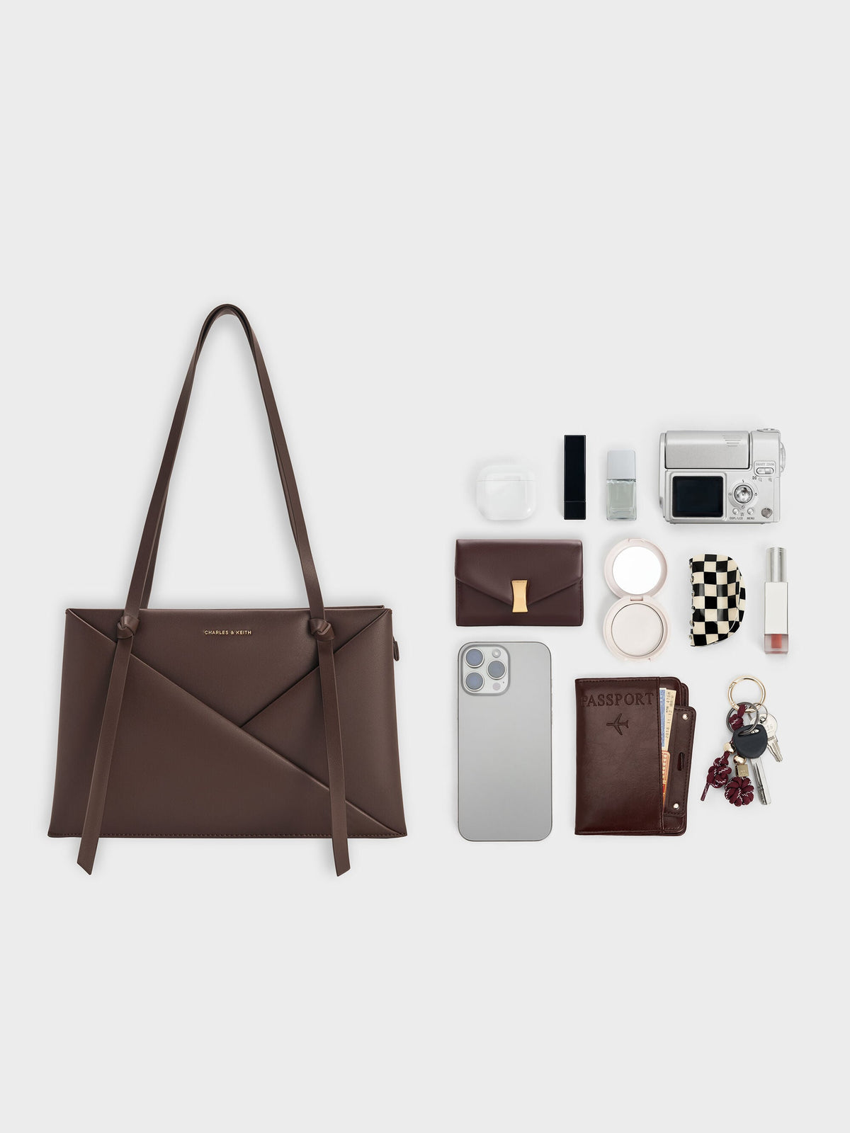CHARLES & KEITH Recommended | Midori Geometric Tote Bag - Espresso Brown