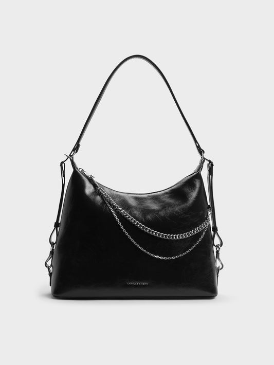 CHARLES & KEITH Popular | Atwood Chain Convertible Hobo Bag - Noir