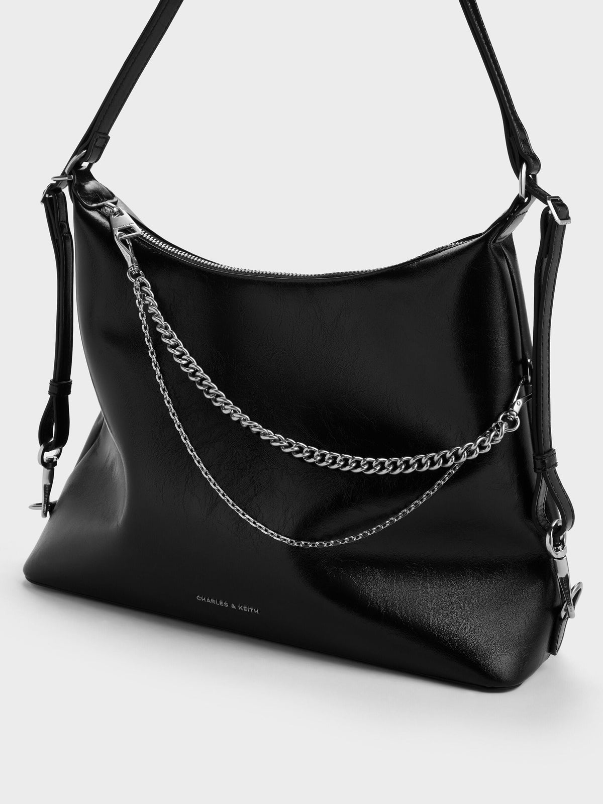 CHARLES & KEITH Popular | Atwood Chain Convertible Hobo Bag - Noir