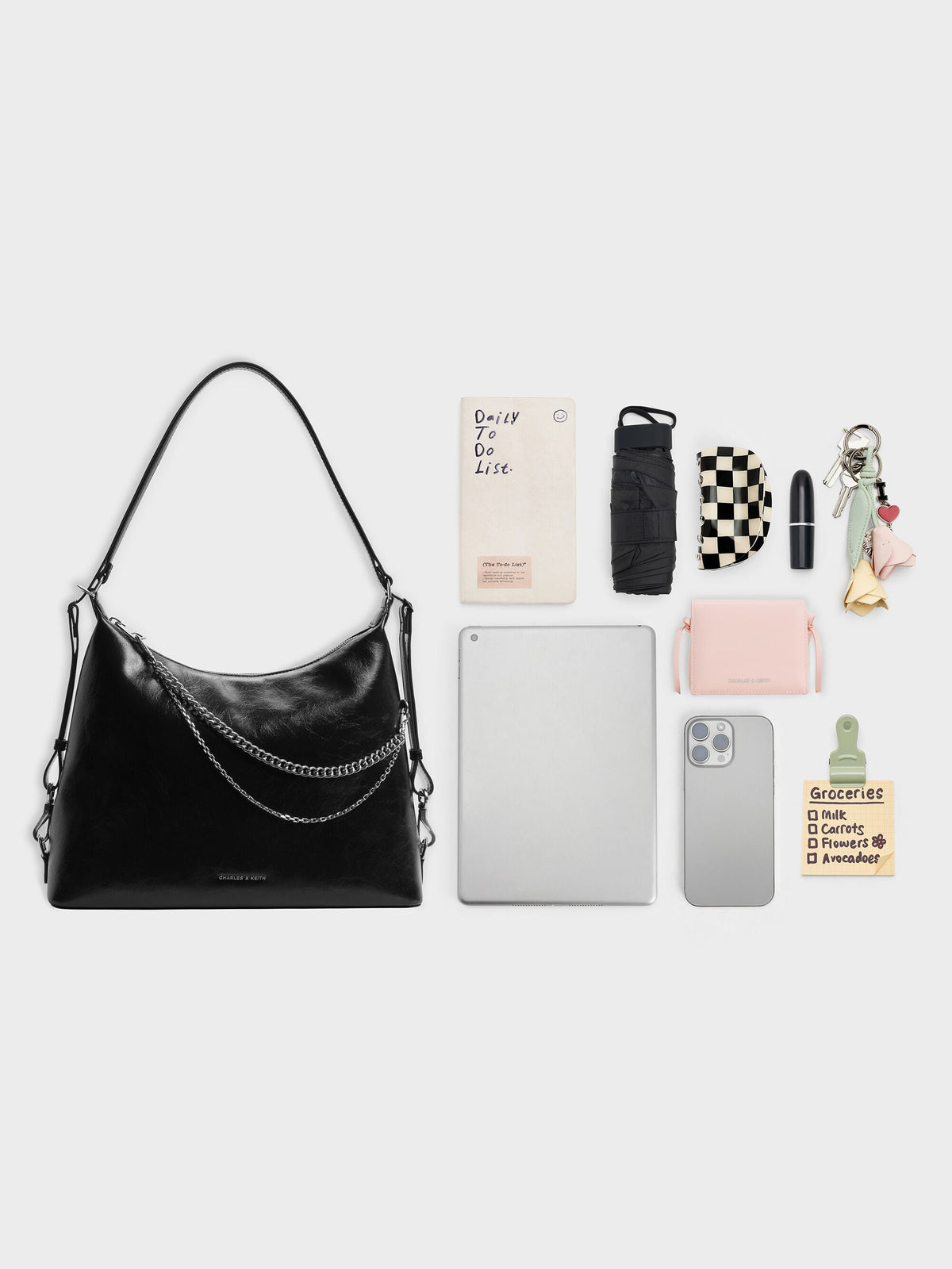 CHARLES & KEITH Popular | Atwood Chain Convertible Hobo Bag - Noir