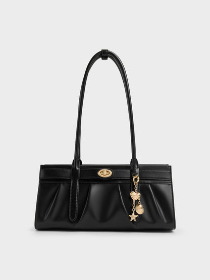 CHARLES & KEITH Everyday | Isolde Belted Ruched Shoulder Bag - Black