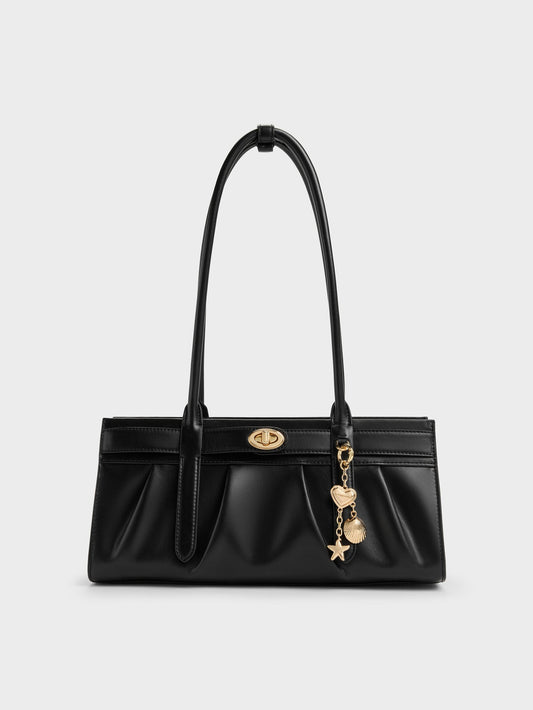 CHARLES & KEITH Everyday | Isolde Belted Ruched Shoulder Bag - Black