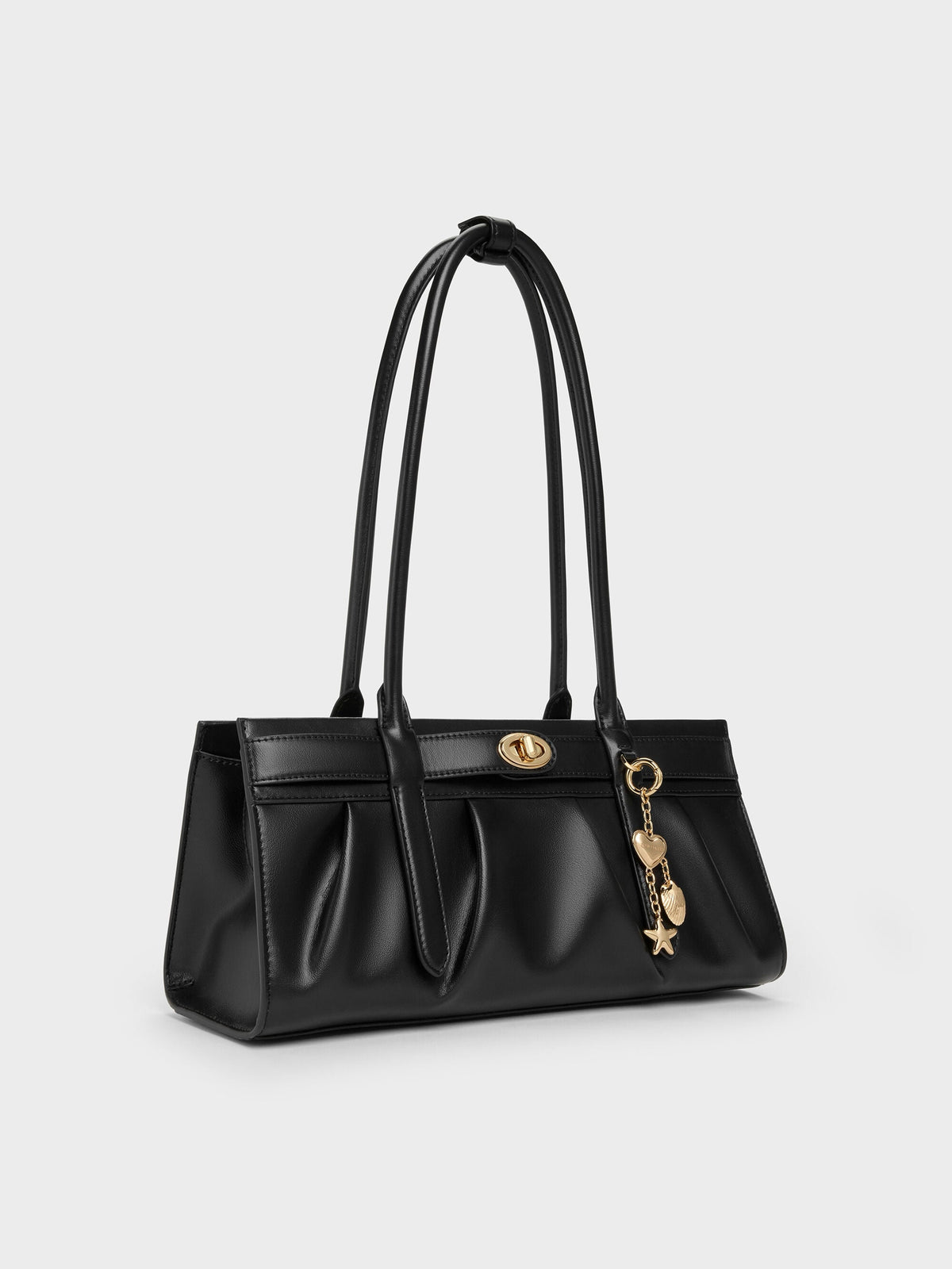CHARLES & KEITH Everyday | Isolde Belted Ruched Shoulder Bag - Black