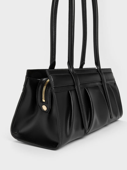 CHARLES & KEITH Everyday | Isolde Belted Ruched Shoulder Bag - Black