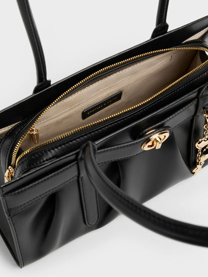 CHARLES & KEITH Everyday | Isolde Belted Ruched Shoulder Bag - Black
