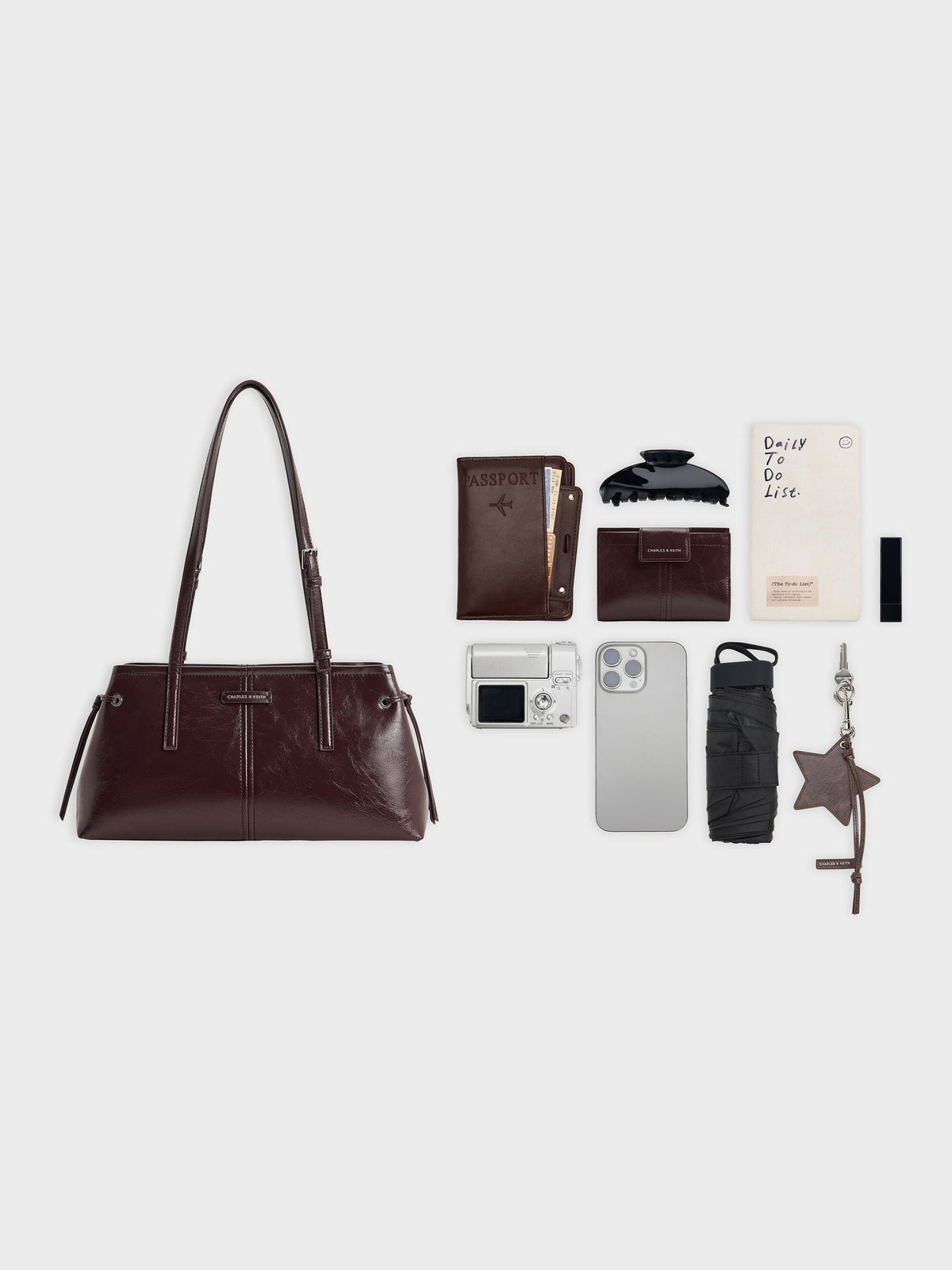 CHARLES & KEITH Customer Favorite | Noane Elongated-Handle Shoulder Bag - Wineberry Red