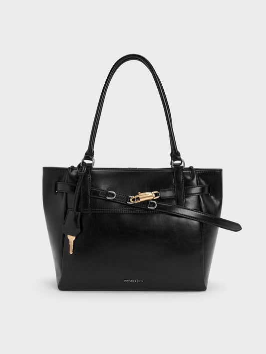 CHARLES & KEITH Latest | Delfina Belted Tote Bag - Noir