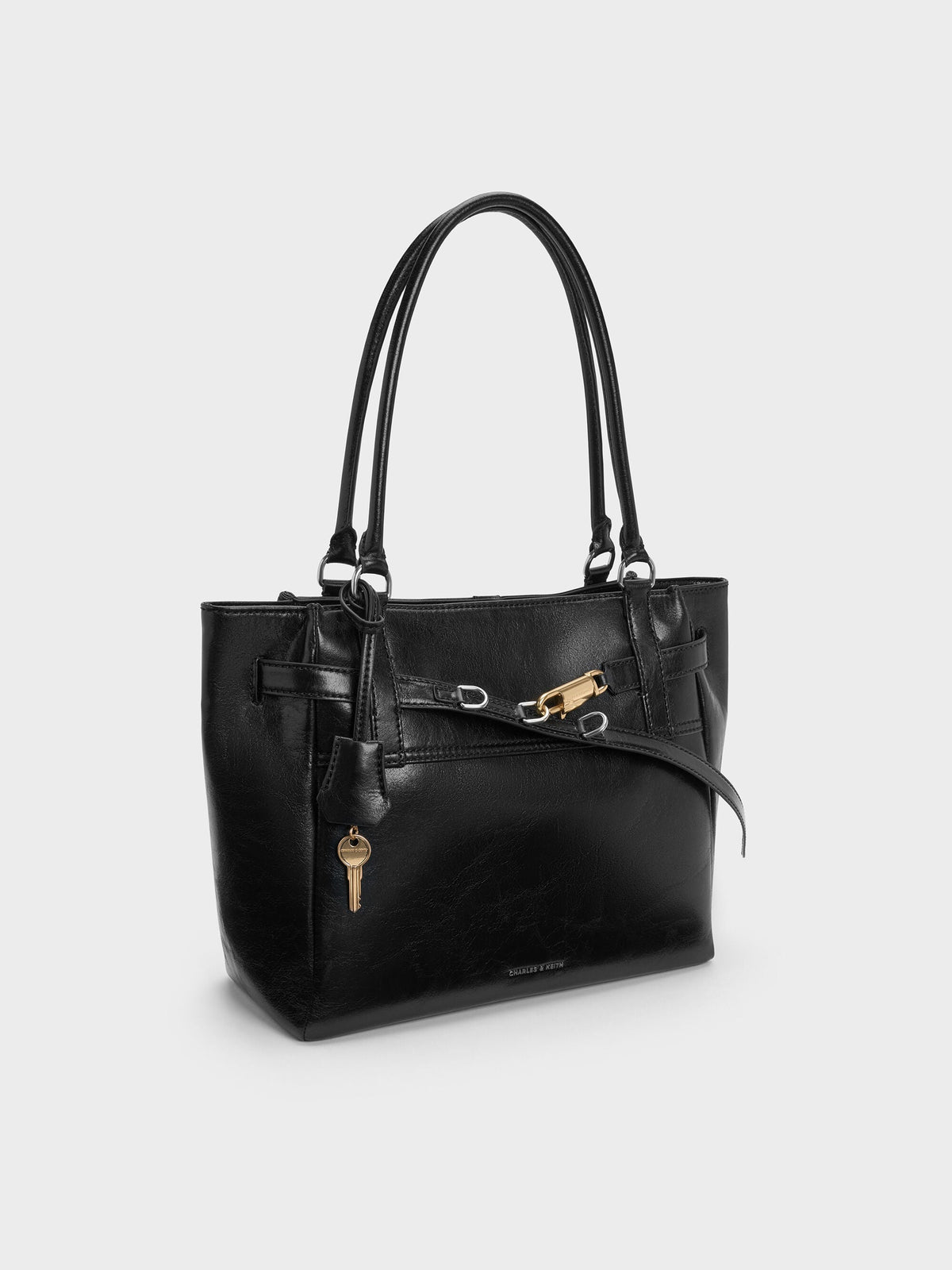 CHARLES & KEITH Latest | Delfina Belted Tote Bag - Noir