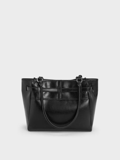 CHARLES & KEITH Latest | Delfina Belted Tote Bag - Noir