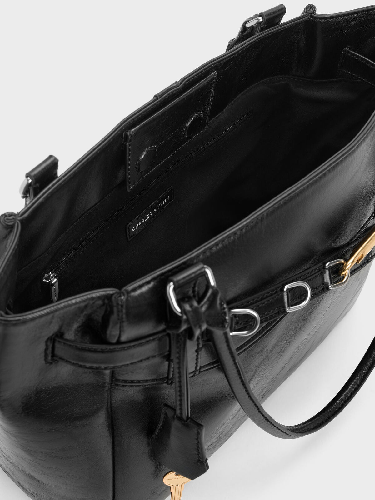 CHARLES & KEITH Latest | Delfina Belted Tote Bag - Noir