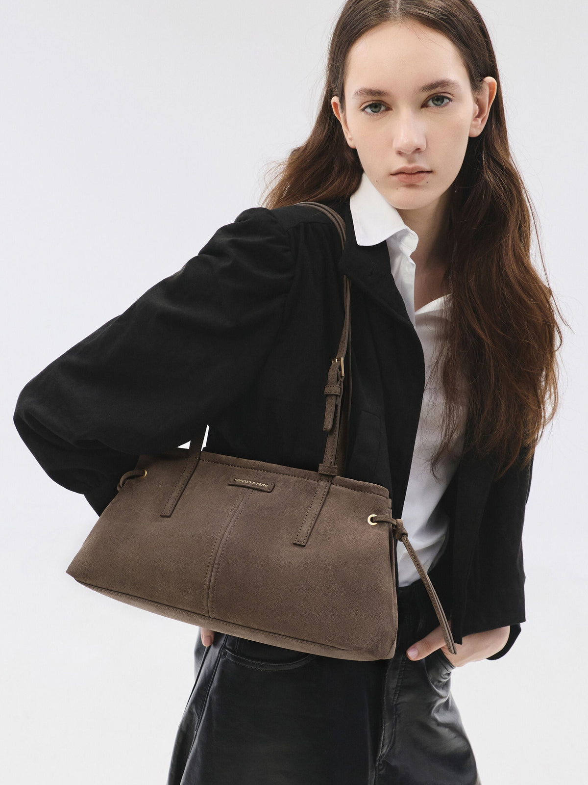 CHARLES & KEITH New | Noane Elongated-Handle Shoulder Bag - Stone Grey