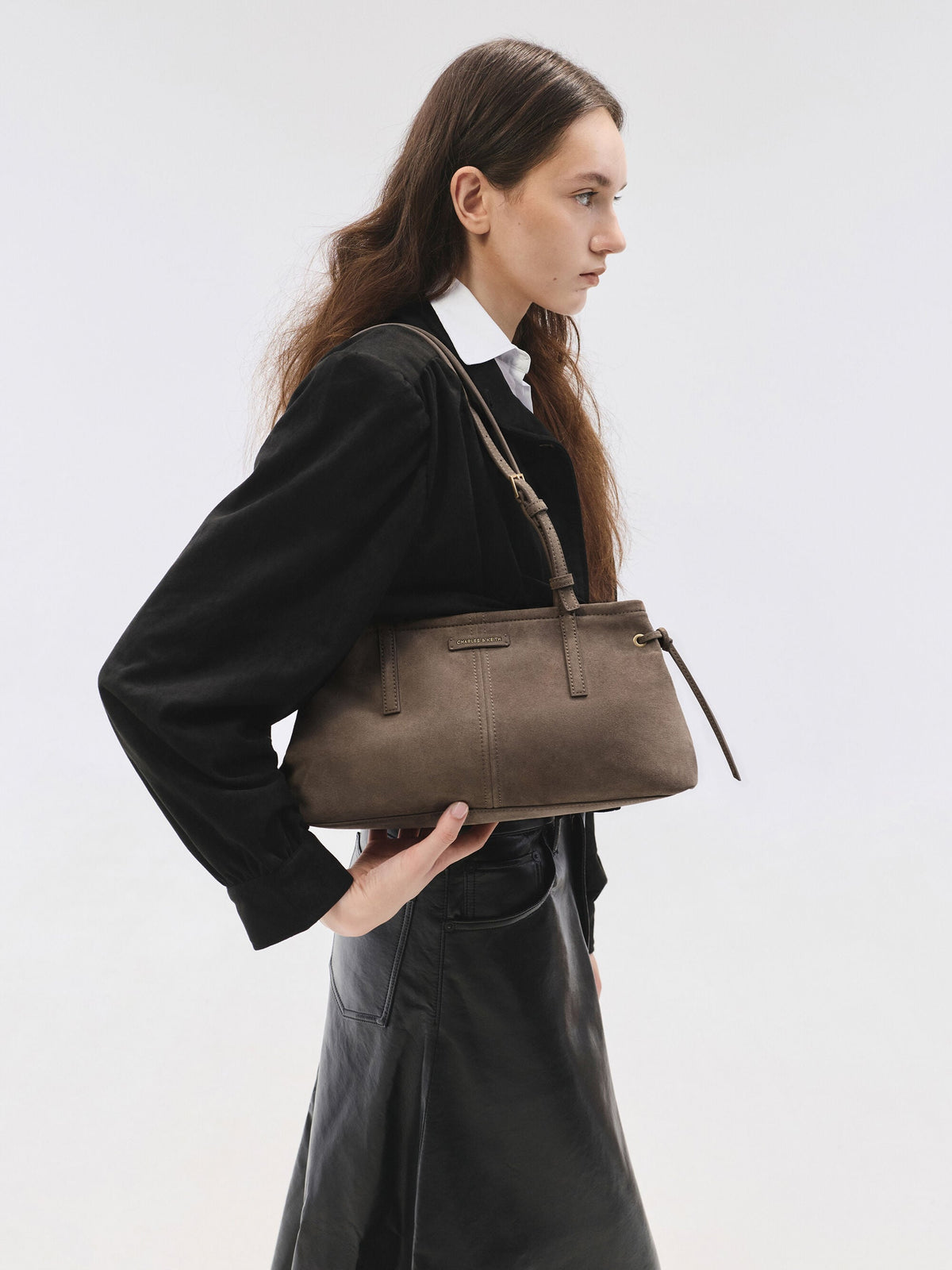 CHARLES & KEITH New | Noane Elongated-Handle Shoulder Bag - Stone Grey