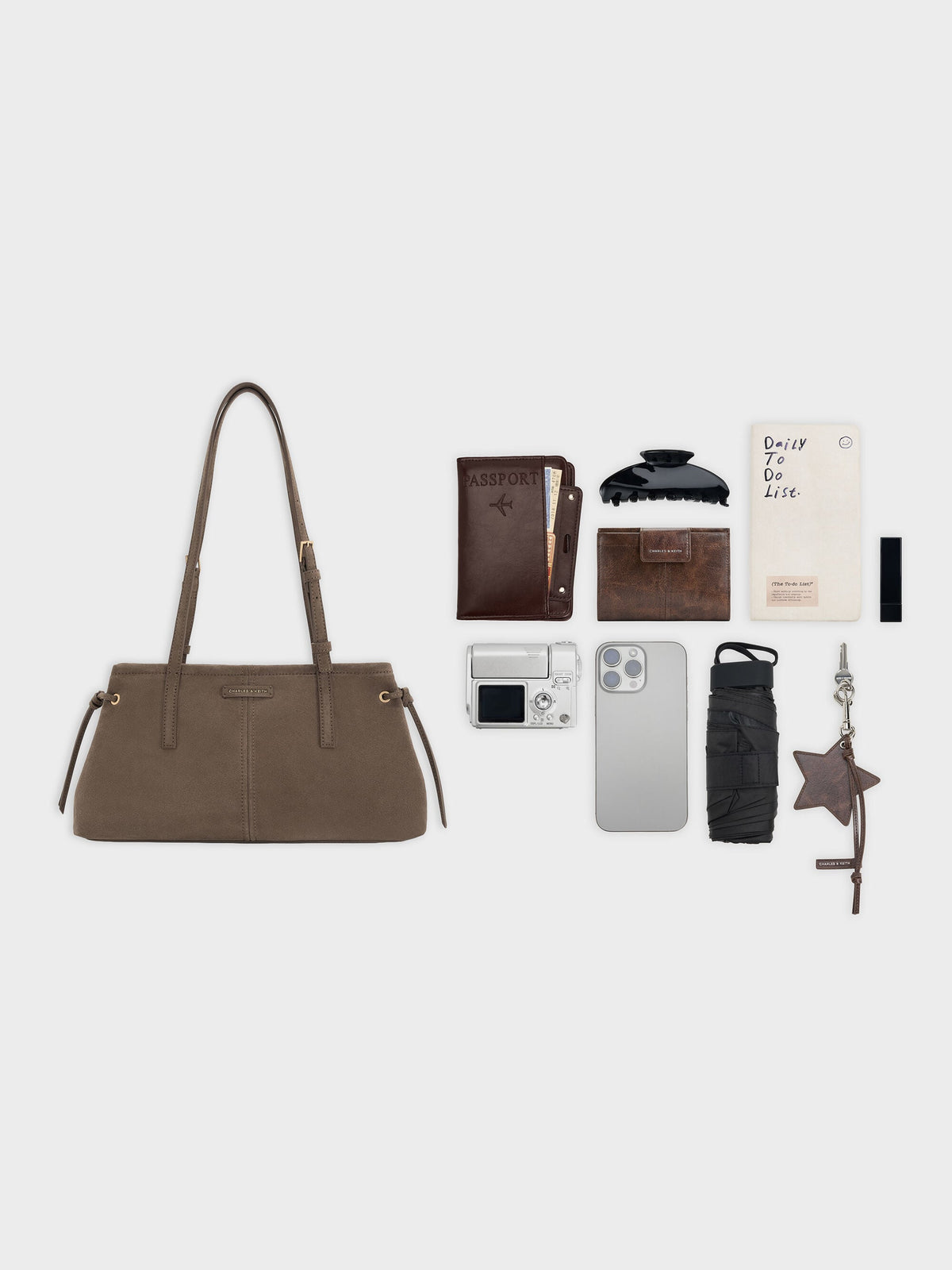 CHARLES & KEITH New | Noane Elongated-Handle Shoulder Bag - Stone Grey